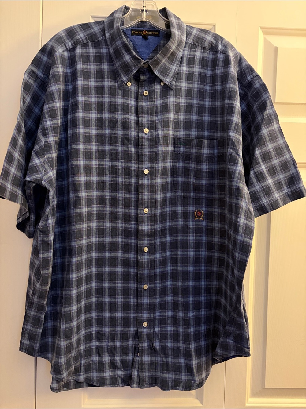 Tommy Hilfiger Blue Plaid Short-Sleeve Button-Down Shirt